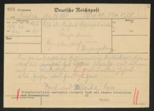 Brief von Paul Eger und Valeska Eger an Gerhart Hauptmann