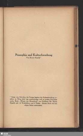 Pansophie und Kulturforschung