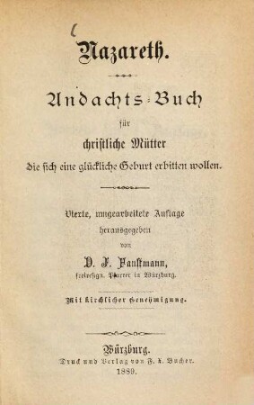 Nazareth : Andachts-Buch für christliche Mütter, die sich eine glückliche Geburt erbitten wollen, 4