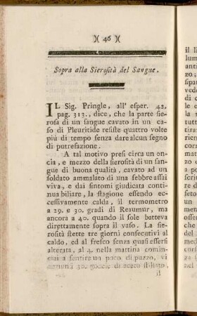 Sopra alla Sierosità del Sangue