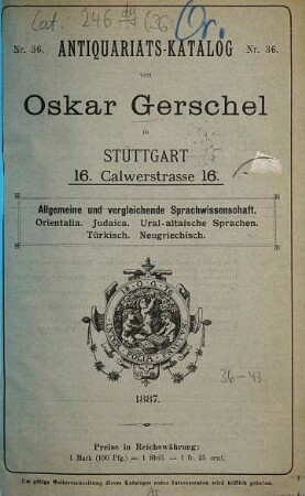 Oskar Gerschel, Buch-Antiquariat, Antiquariats-Katalog : (Bücher-Cataloge), 36