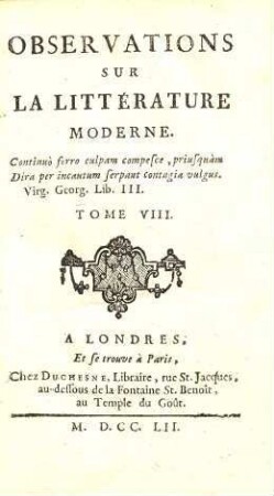 Observations sur la littérature moderne, 8