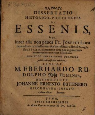 Diss. hist. philol. de Essenis