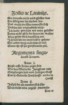 Argumenta singulorum Actuum.