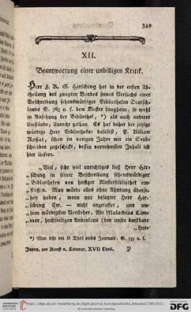 XII. Beantwortung einer unbilligen Kritik