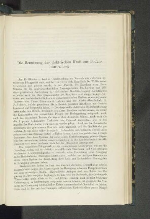 Die Benutzung der elektrischen Kraft zur Bodenbearbeitung