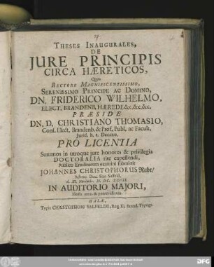 Theses Inaugurales, De Iure Principis Circa Haereticos