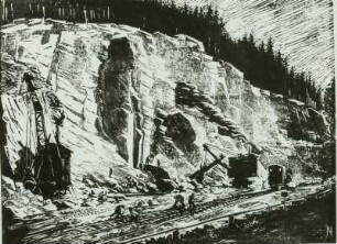 Steinbruch am Hirschknochen (Sosa-Cranzahl). Illustration aus der Folge 'Volksbau Sosa'