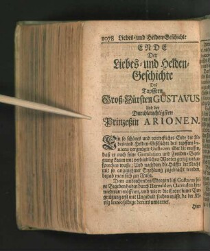 Ende Der Liebes- und Helden-Geschichte Des Tapffern Groß-Fürsten Gustavus Und der Durchlauchtigsten Prinzeßin Arionen.