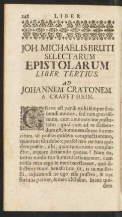 Joh. Michaelis Bruti Selectarum Epistolarum Liber Tertius. Ad Johannem Cratonem A Craffthein.