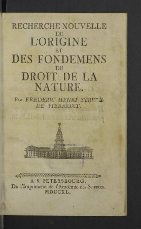 Recherche Nouvelle De L'Origine Et Des Fondemens Du Droit De La Nature