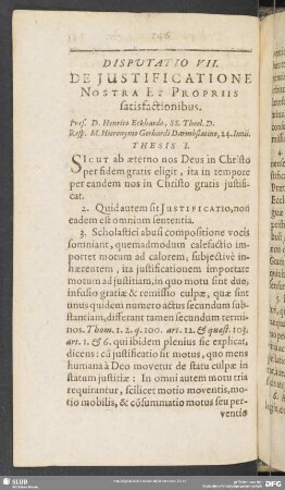 Disputatio VII. De Iustificatione Nostra Et Propriis satisfactionibus