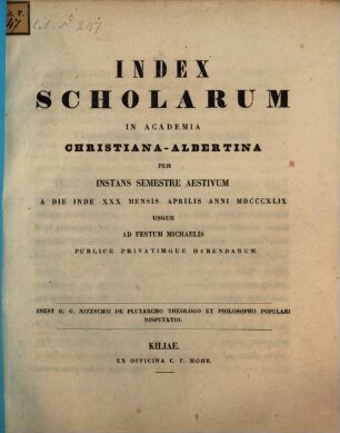 Index scholarum in Academia Regia Christiana Albertina, SS 1849