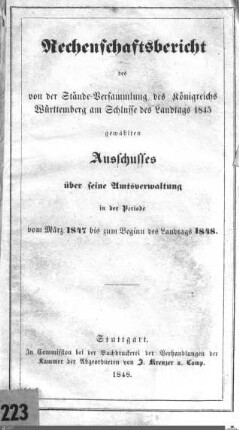 7: Landtag Württemberg - Rechenschaftsbericht des Ständischen Ausschusses, 1847-1848