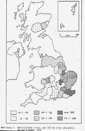 Horticultural crops, per 100 ha crops and grass: United Kingdom,1970