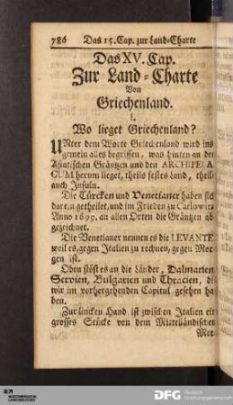 Das XV. Cap. Zur Land-Charte Von Griechenland.