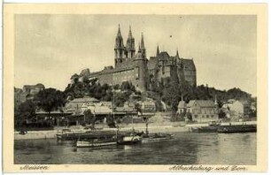 Meißen. Albrechtsburg u. Dom - Elbe mit Schleppzug
