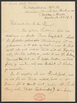 Brief an B. Schott's Söhne : 10.01.1912