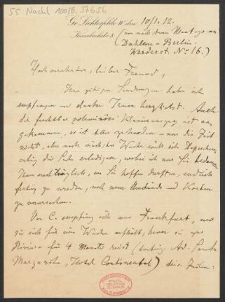Brief an B. Schott's Söhne : 10.01.1912