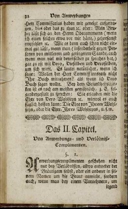 Das II. Capitel. Von Anwerbungs- und Verlöbniß-Complimenten.