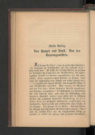 Fünfter Vortrag. Von Hunger und Durst. Von den Nahrungsmitteln.