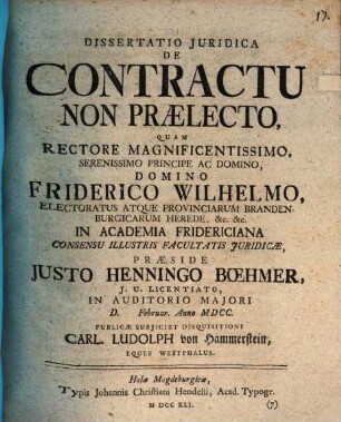 Diss. iur. de contractu non praelecto