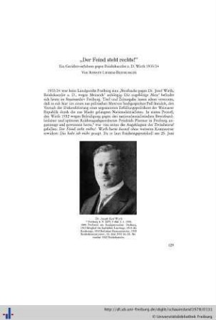 "Der Feind steht rechts!" Ein Gerichtsverfahren gegen Reichskanzler a. D. Wirth 1933/34.
