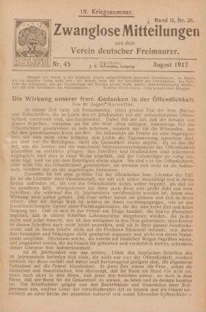 Nr. 45 August 1917 19. Kriegsnummer. Band II, Nr. 28.