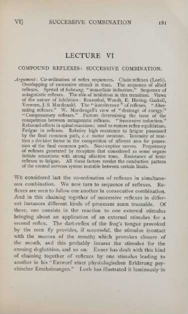 Lecture VI. Compound reflexes: Successive combination