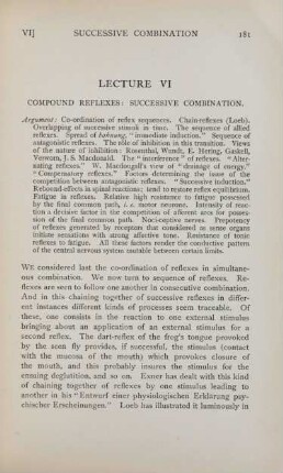 Lecture VI. Compound reflexes: Successive combination