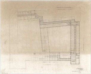 Gsaenger, Gustav; München, Theatinerstr.; Bayerisches Kultusministerium, Erweiterung - Erweiterungsbau, Variante zum Bauentwurf (Grundriss 1. OG)