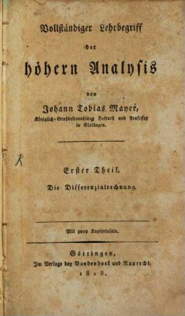 Vollständiger Lehrbegriff der höhern Analysis, 1. Die Differenzialrechnung