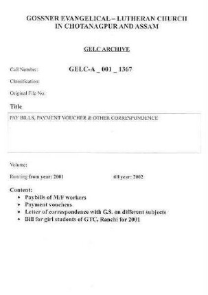 PAY BILLS, PAYMENT VOUCHERS & OTHER CORRESPONDENCE