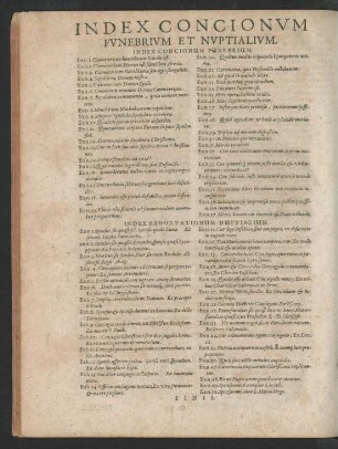 Index Concionum Funebrium Et Nuptialium.