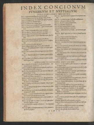 Index Concionum Funebrium Et Nuptialium.
