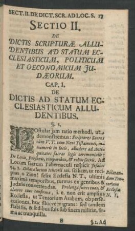 Sectio II. De Dictis Scripturae Alludentibus Ad Statum Ecclesiasticum, Politicum Et Oeconomicum Judaeorum