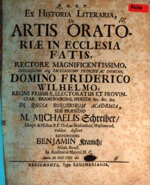 Ex historia liter., de artis oratoriae in ecclesia fatis, disp.