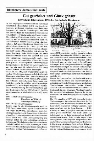 Gut gearbeitet und Glück gehabt : Erfreuliche Jahresbilanz 1995 der Bücherhalle Blankenese