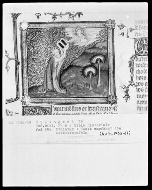 Bible Historiale — Moses empfängt die Gesetzestafeln, Folio 59verso