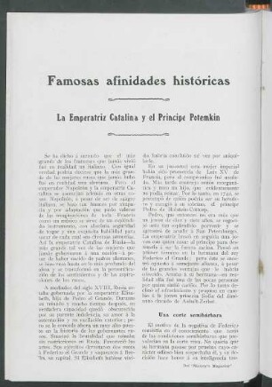 Famosas afinidades históricas : La Emperatriz Catalina y el Principe Potemkin. [Del "Munsey's Magazine"]