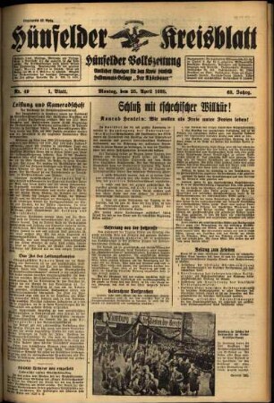 Erste Ausgabe vom Montag, den 25. April 1938.