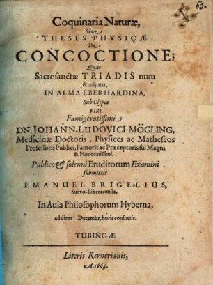 Coquinaria naturae, sive theses physicae de concoctione