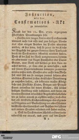 Instruction, wie der Confirmations-Akt zu veranstalten.