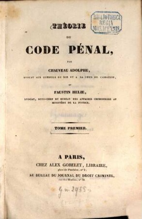 Théorie du Code pénal. 1 (1836)