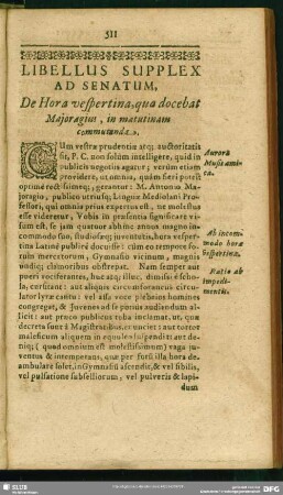 Libbelus Supplex Ad Senatum. De Hora vespertina, qua docebat Maioragius, in matutinam commutanda