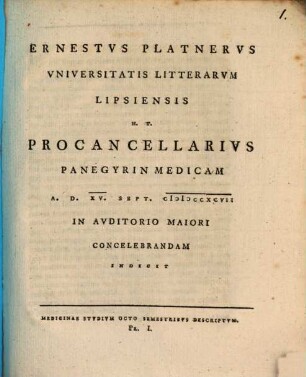 Medicinae studium octo semestribus descriptum, Pars I.