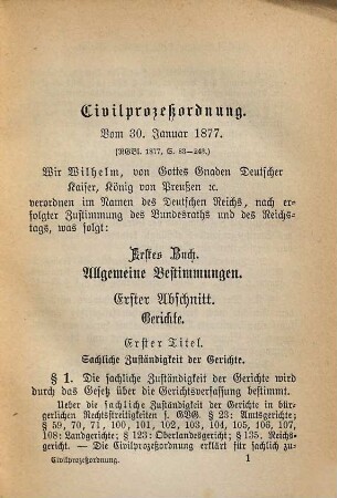 Civilprozessordnung vom 30. Januar 1877 : Mit Anmerkungen