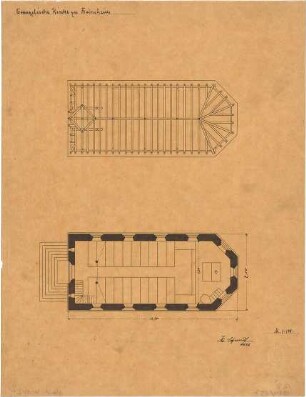 Schmidt, Heinrich von; Bodenheim; Ev. Kirche - Grundriss, Grundriss Dachstuhl
