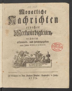 1774: Monatliche Nachrichten einicher Merkwürdigkeiten