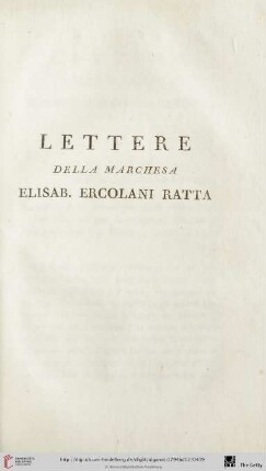 Lettere della Marchesa Elisab. Ercolani Ratta